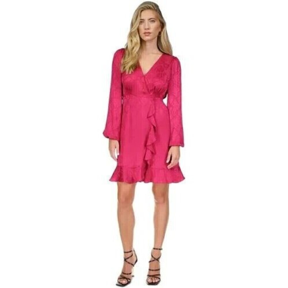 Michael Kors Women's Mini Dress Snake Print Jacquard Faux Wrap Deep Fuchsia 3X - Picture 1 of 12